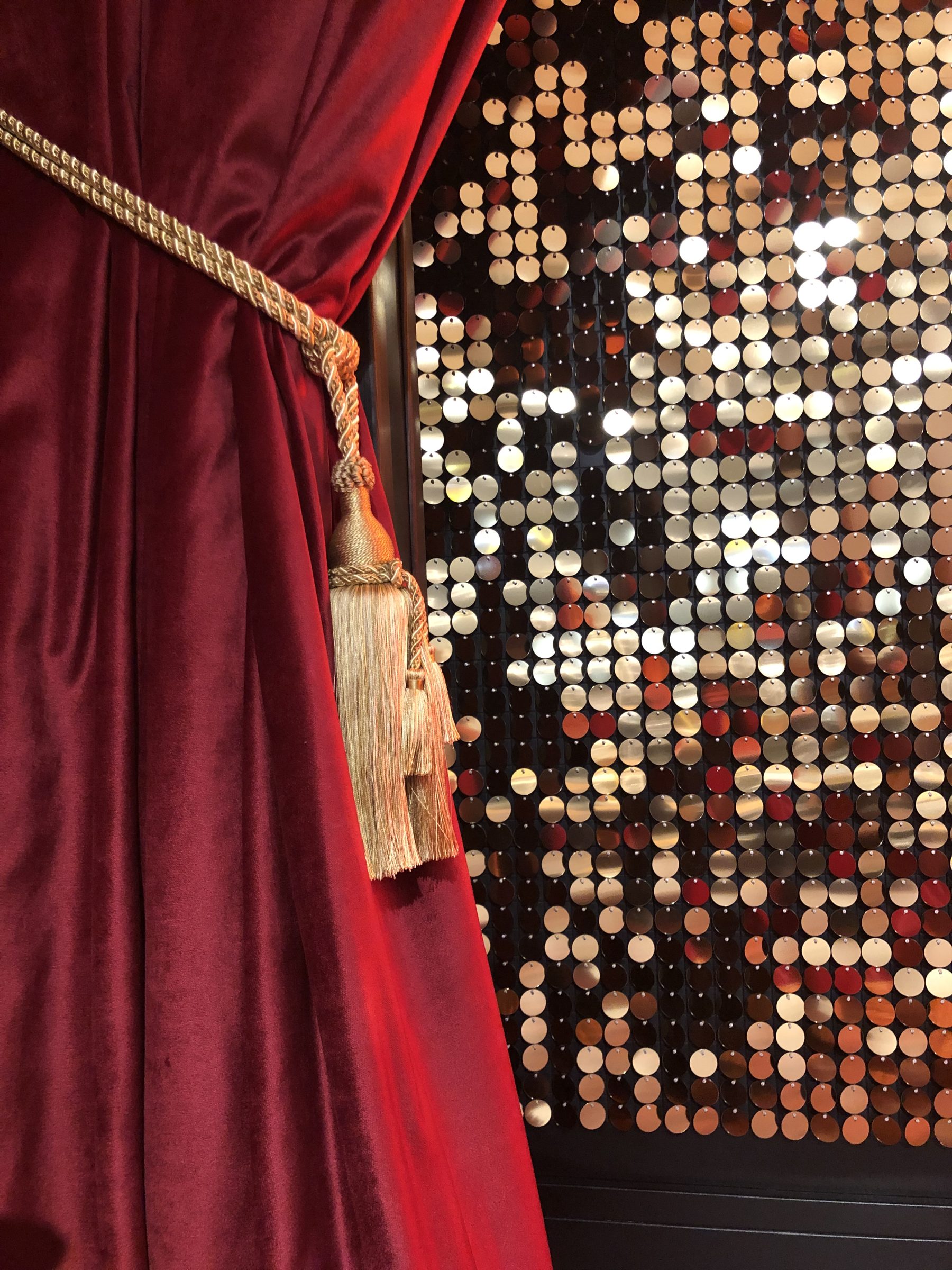 Close view of sequin sections showing the moving discs